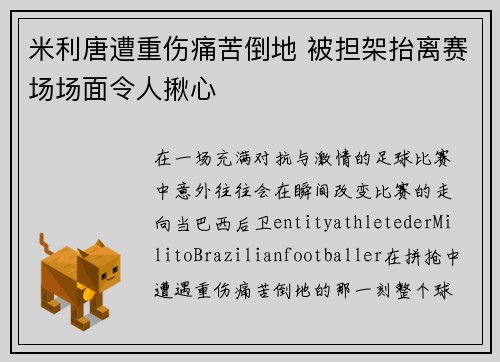 米利唐遭重伤痛苦倒地 被担架抬离赛场场面令人揪心